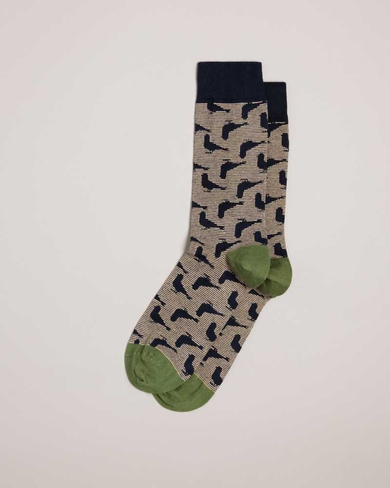 Dark Navy Ted Baker Pidgsok Pigeon Print Socks | ZA0002081