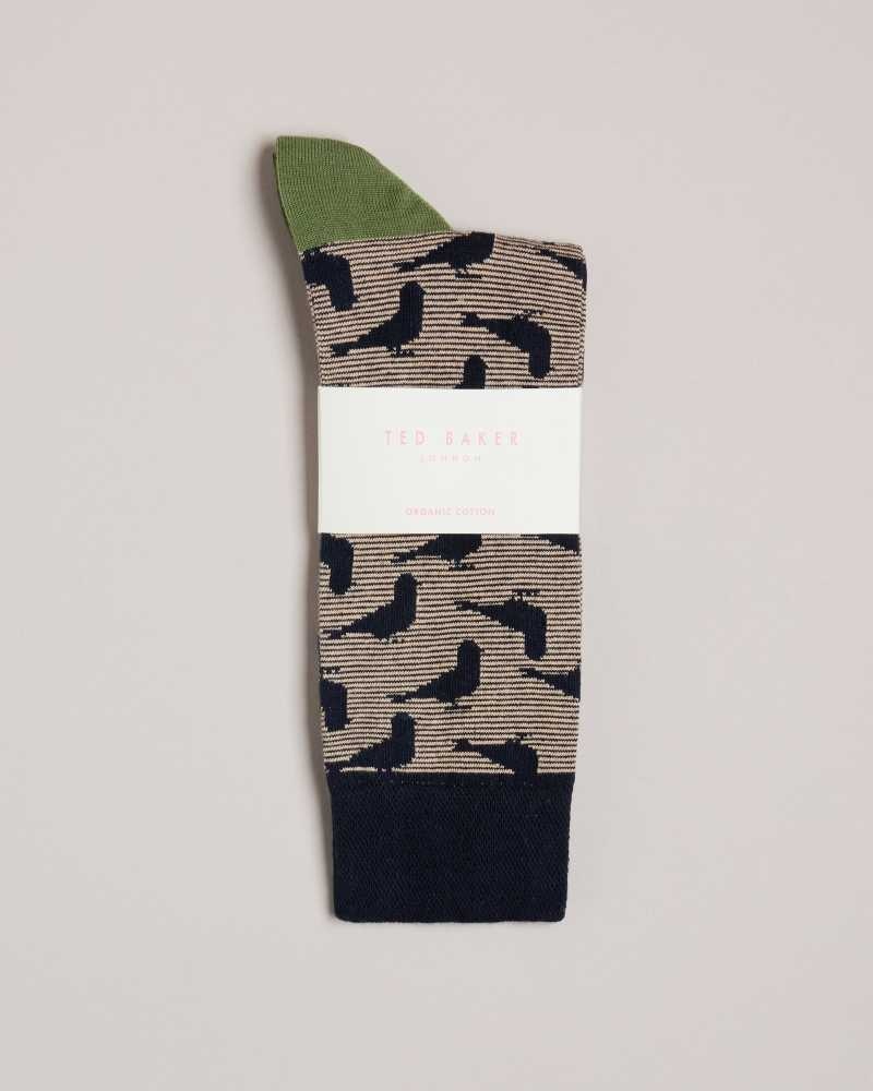 Dark Navy Ted Baker Pidgsok Pigeon Print Socks | ZA0002081