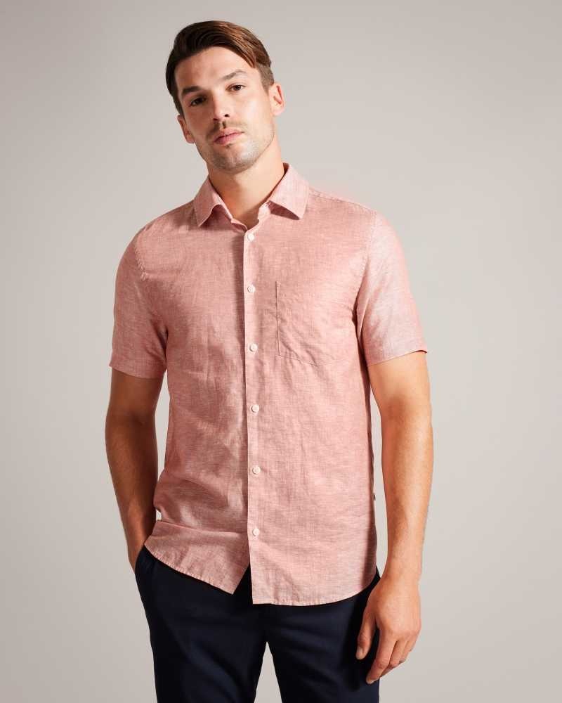 Dark Orange Ted Baker Kingfrd Short Sleeve Linen Shirt | ZA0000964