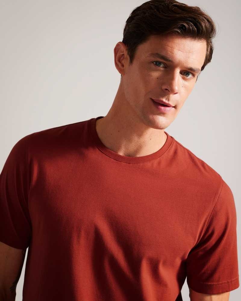 Dark Orange Ted Baker Tywinn Short Sleeve Regular Fit Plain T-shirt | ZA0001252