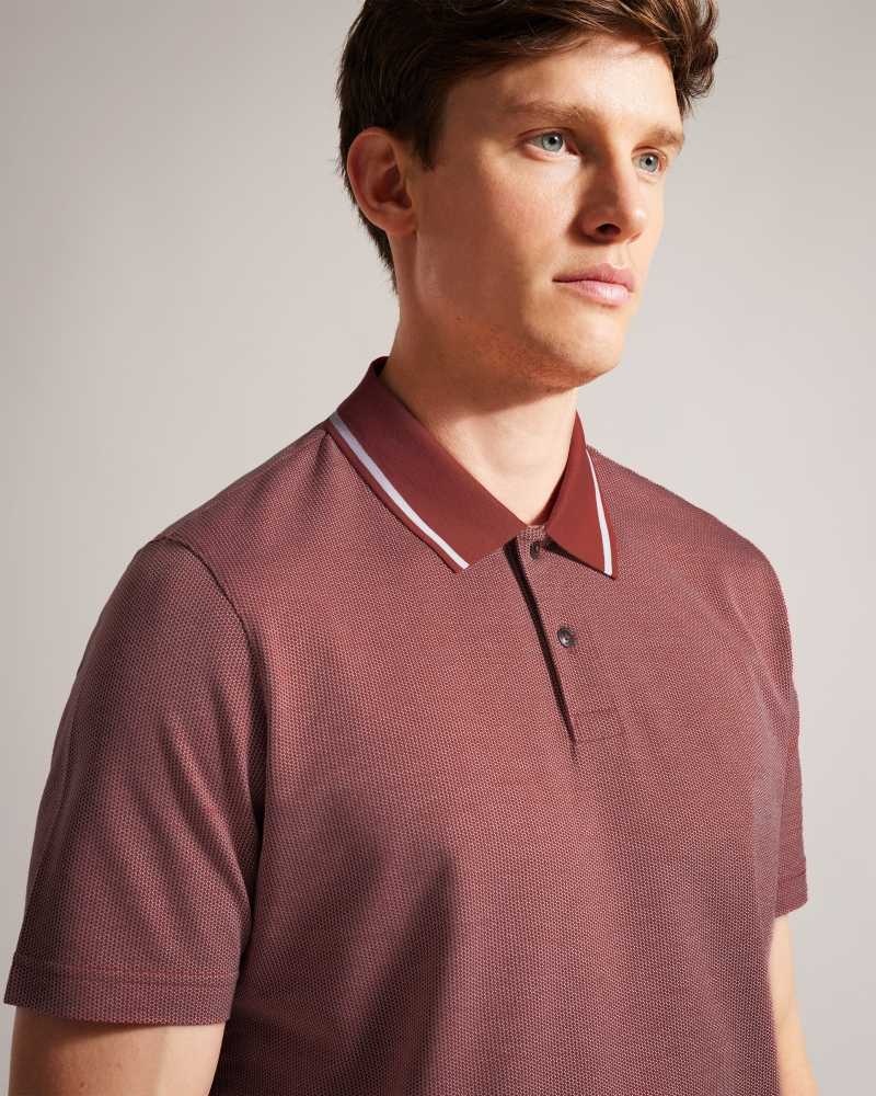 Dark Red Ted Baker Arts Mini Jacquard Stitch Polo Shirt | ZA0000925