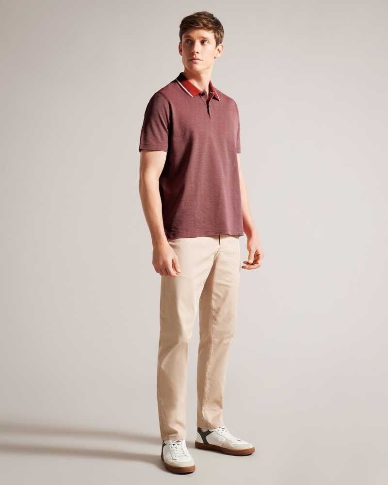 Dark Red Ted Baker Arts Mini Jacquard Stitch Polo Shirt | ZA0000925