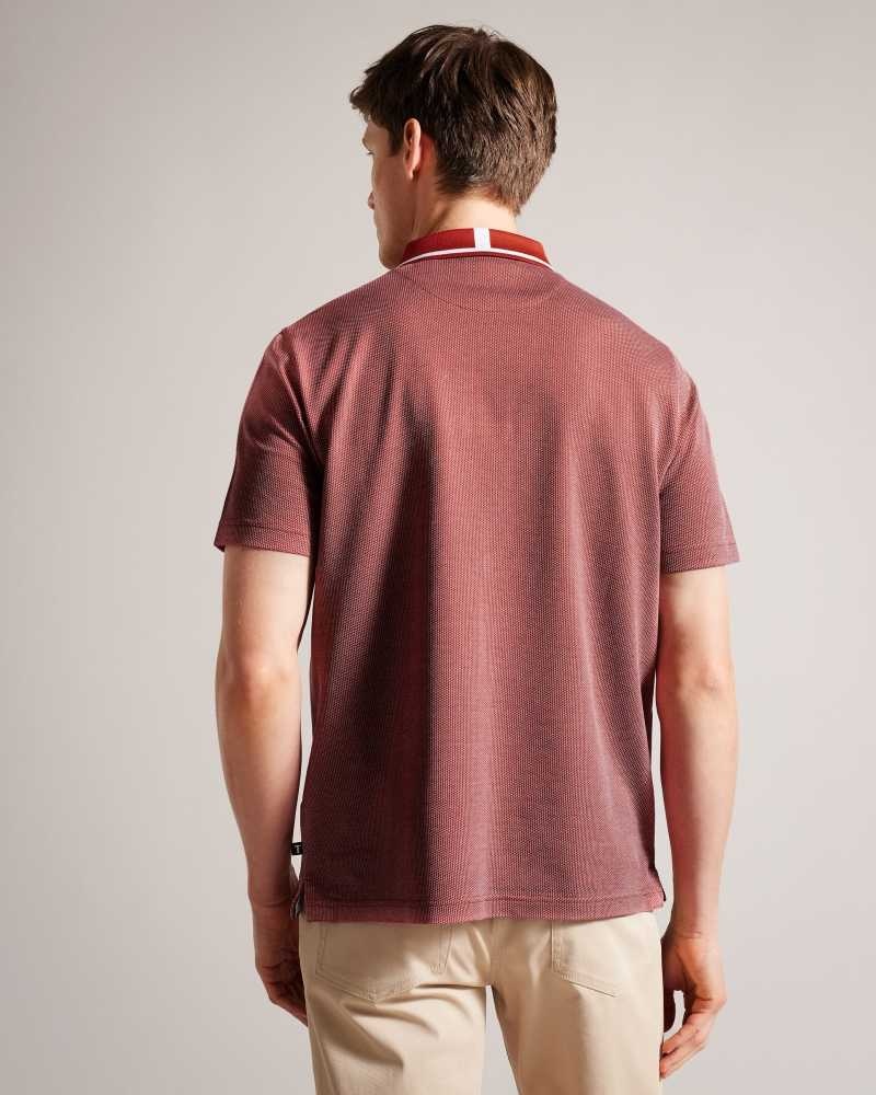 Dark Red Ted Baker Arts Mini Jacquard Stitch Polo Shirt | ZA0000925