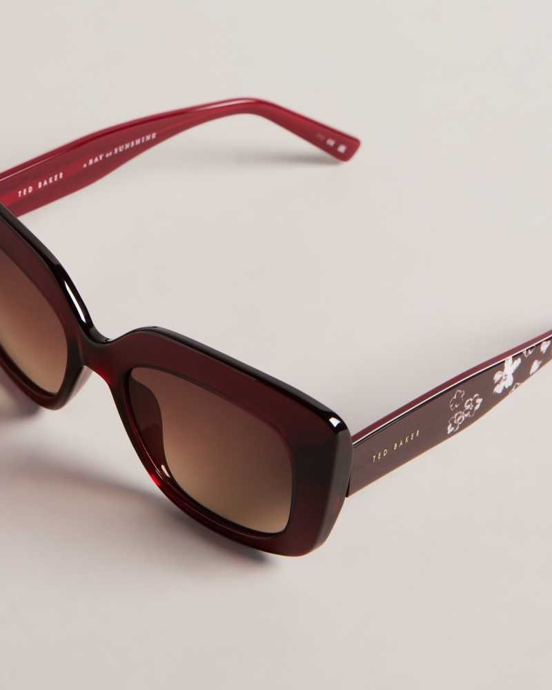 Dark Red Ted Baker Hatties Oversized Chunky Square Sunglasses | ZA0002116