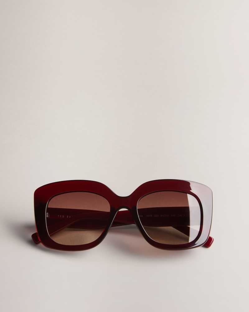 Dark Red Ted Baker Hatties Oversized Chunky Square Sunglasses | ZA0002116