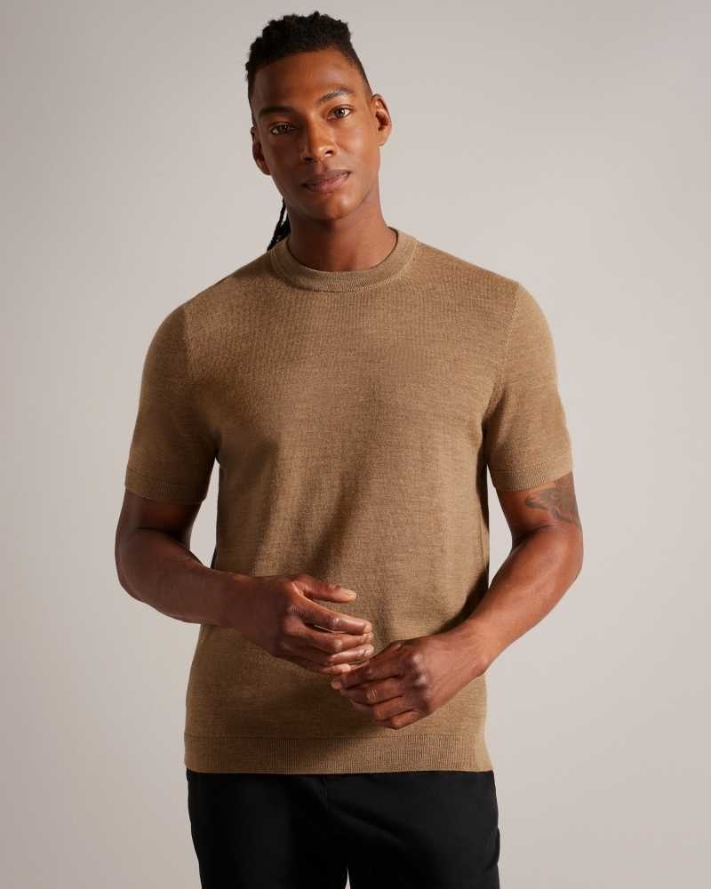 Dark Tan Ted Baker Senti Short Sleeve Knitted T-Shirt | ZA0000797