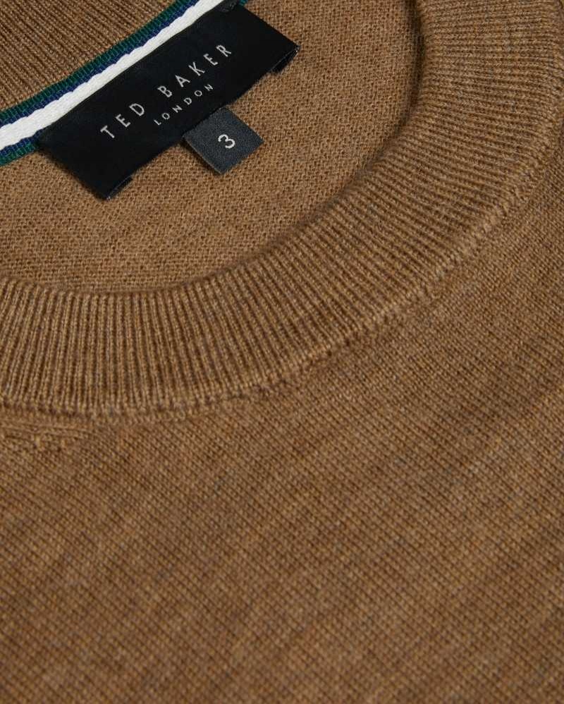 Dark Tan Ted Baker Senti Short Sleeve Knitted T-Shirt | ZA0000797