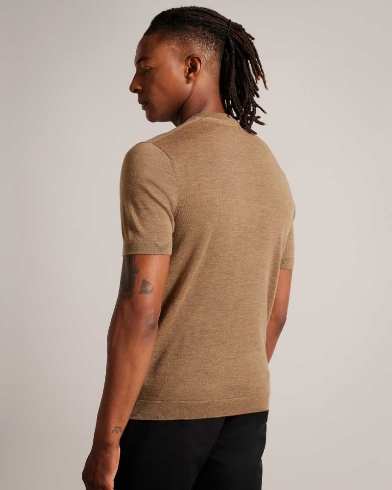 Dark Tan Ted Baker Senti Short Sleeve Knitted T-Shirt | ZA0000797