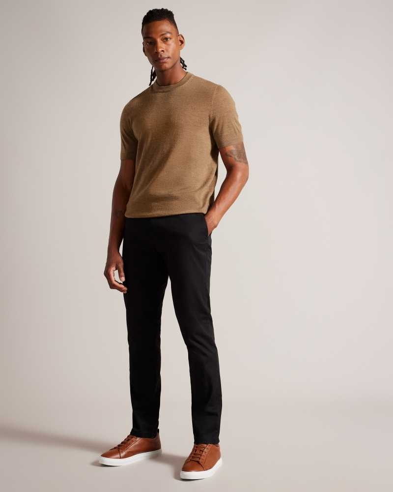 Dark Tan Ted Baker Senti Short Sleeve Knitted T-Shirt | ZA0000797