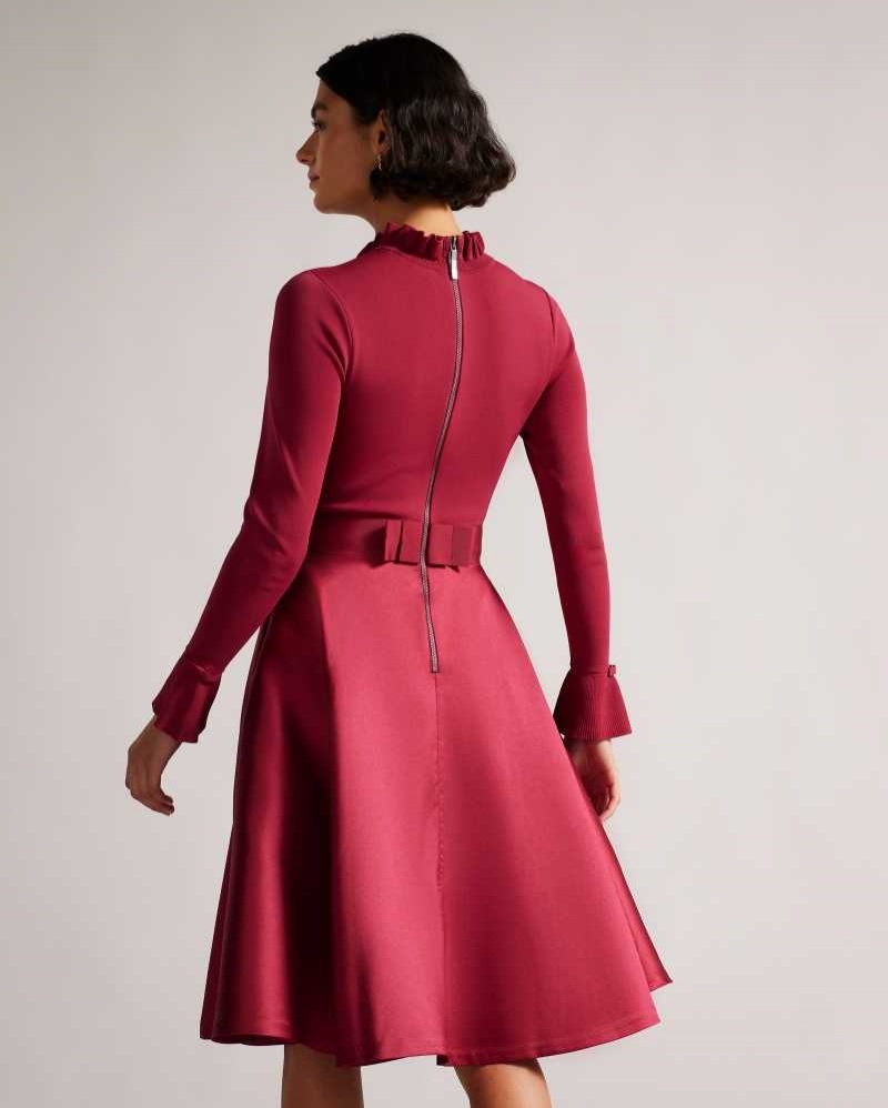 Deep Pink Ted Baker Zadi Knitted Frill Full Skirt Dress | ZA0000120