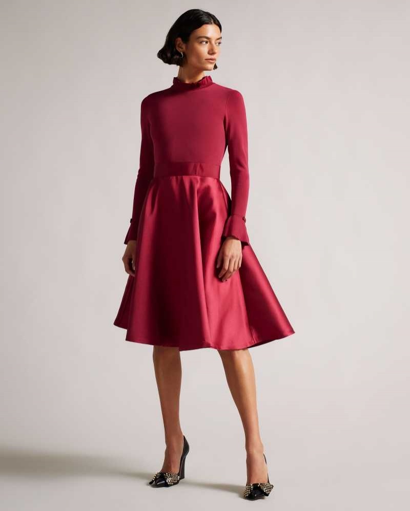 Deep Pink Ted Baker Zadi Knitted Frill Full Skirt Dress | ZA0000120