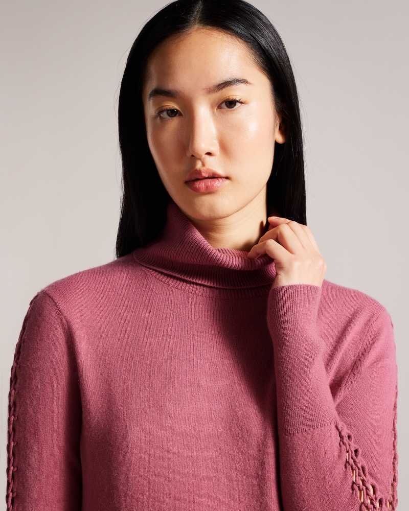 Deep Purple Ted Baker Maevia Roll Neck Jumper With Stitch Insert | ZA0000737