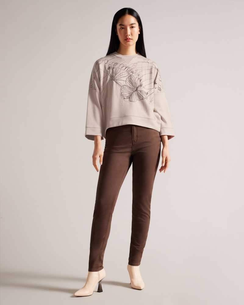 Dusky Pink Ted Baker Carmile Wide Sleeve Butterfly Sweatshirt | ZA0001341