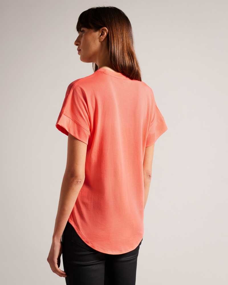 Dusky Pink Ted Baker Erisana Easy Fit Grown Up Sleeve Tee | ZA0001397