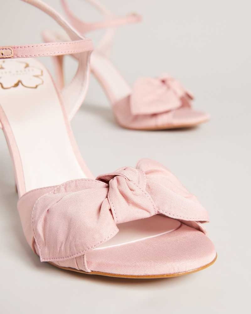 Dusky Pink Ted Baker Heevia Moire Satin Bow Heeled Sandals | ZA0001676