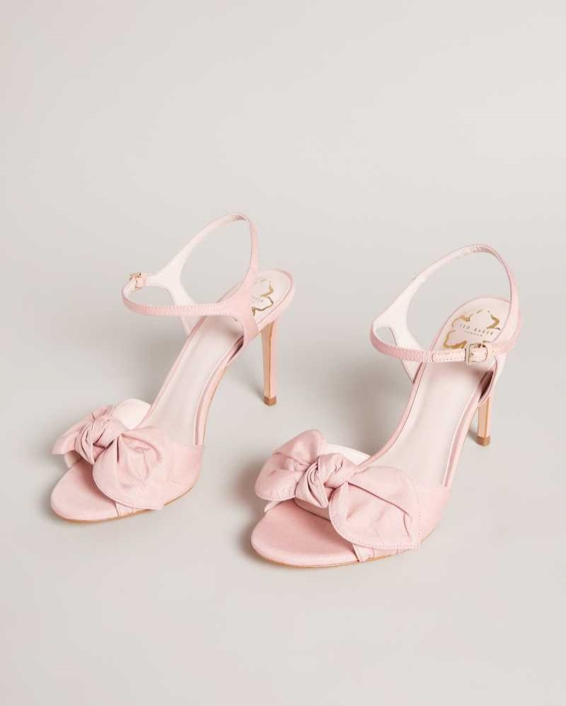 Dusky Pink Ted Baker Heevia Moire Satin Bow Heeled Sandals | ZA0001676