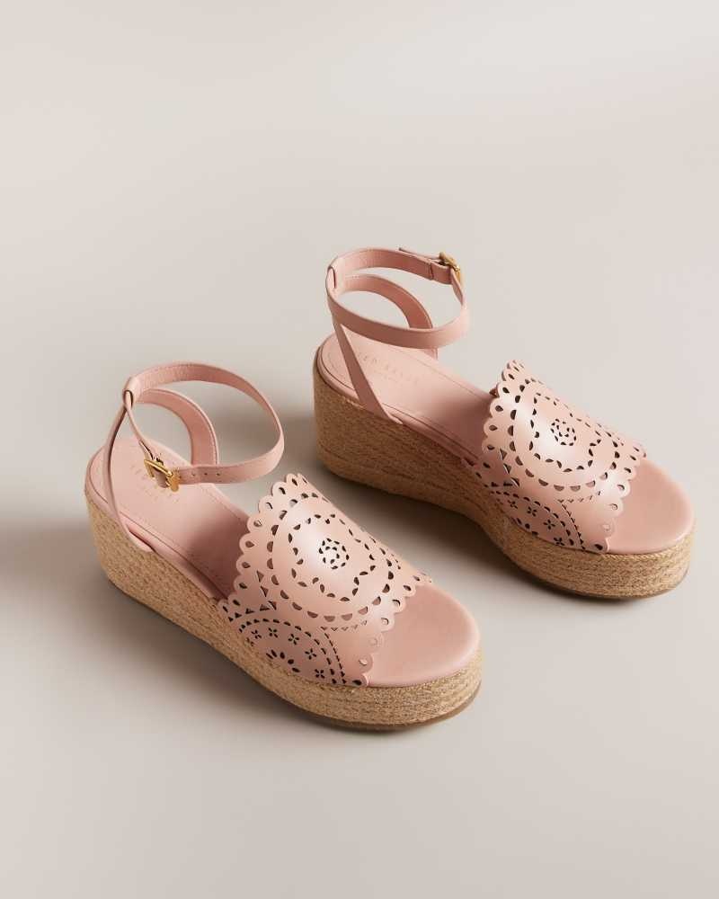 Dusky Pink Ted Baker Pinky Laser Cut Wedge Espadrille Sandals | ZA0001668