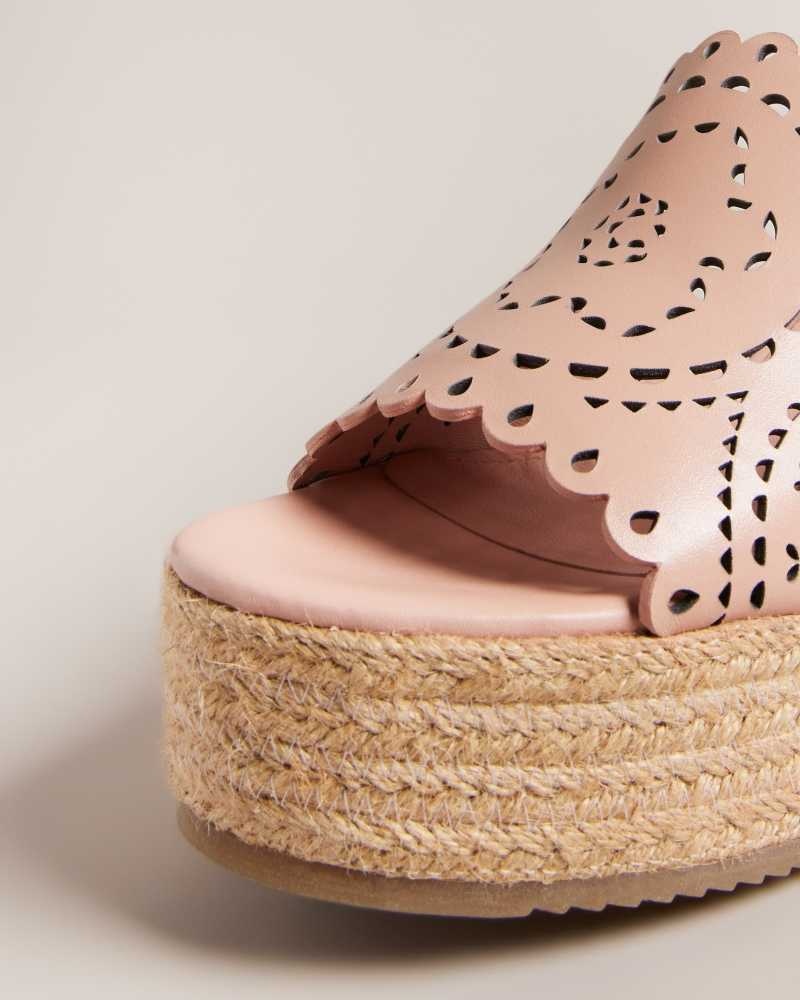 Dusky Pink Ted Baker Pinky Laser Cut Wedge Espadrille Sandals | ZA0001668