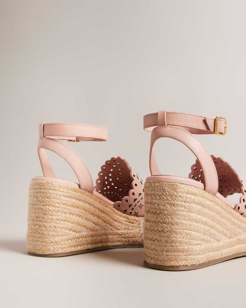 Dusky Pink Ted Baker Pinky Laser Cut Wedge Espadrille Sandals | ZA0001668