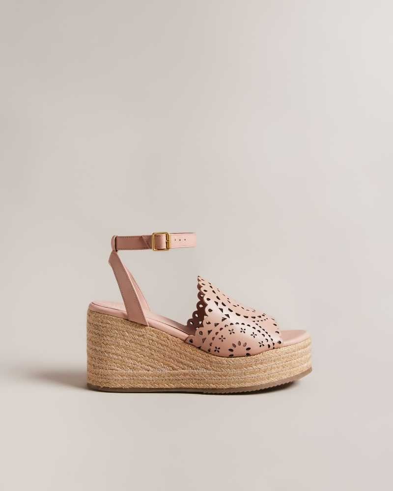 Dusky Pink Ted Baker Pinky Laser Cut Wedge Espadrille Sandals | ZA0001668