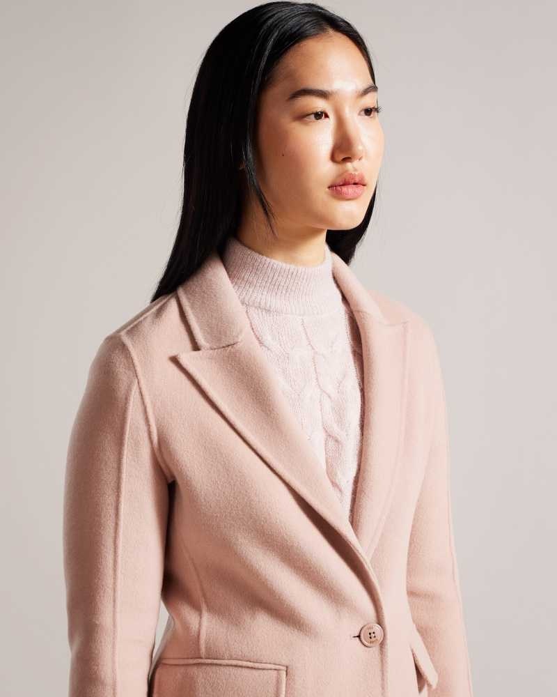 Dusky Pink Ted Baker Serinn Wool Blend Longline Coat | ZA0000595