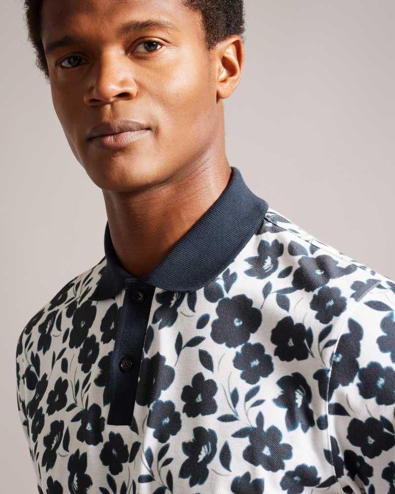 Ecru Ted Baker Baskst Short Sleeve Floral Polo Shirt | ZA0000880