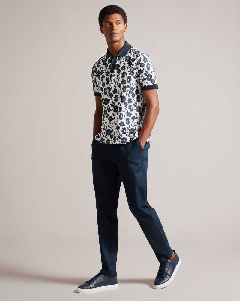 Ecru Ted Baker Baskst Short Sleeve Floral Polo Shirt | ZA0000880