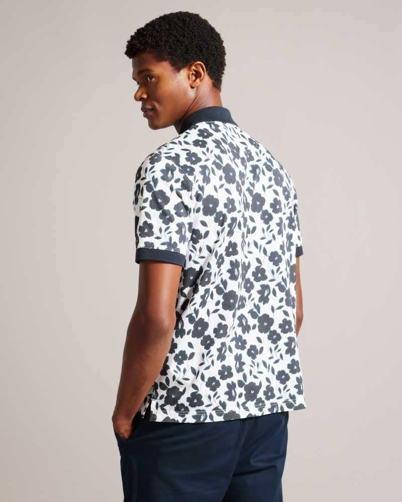 Ecru Ted Baker Baskst Short Sleeve Floral Polo Shirt | ZA0000880