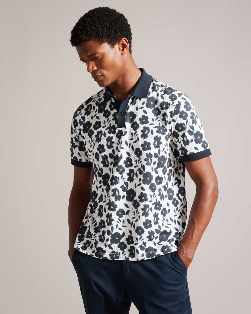 Ecru Ted Baker Baskst Short Sleeve Floral Polo Shirt | ZA0000880