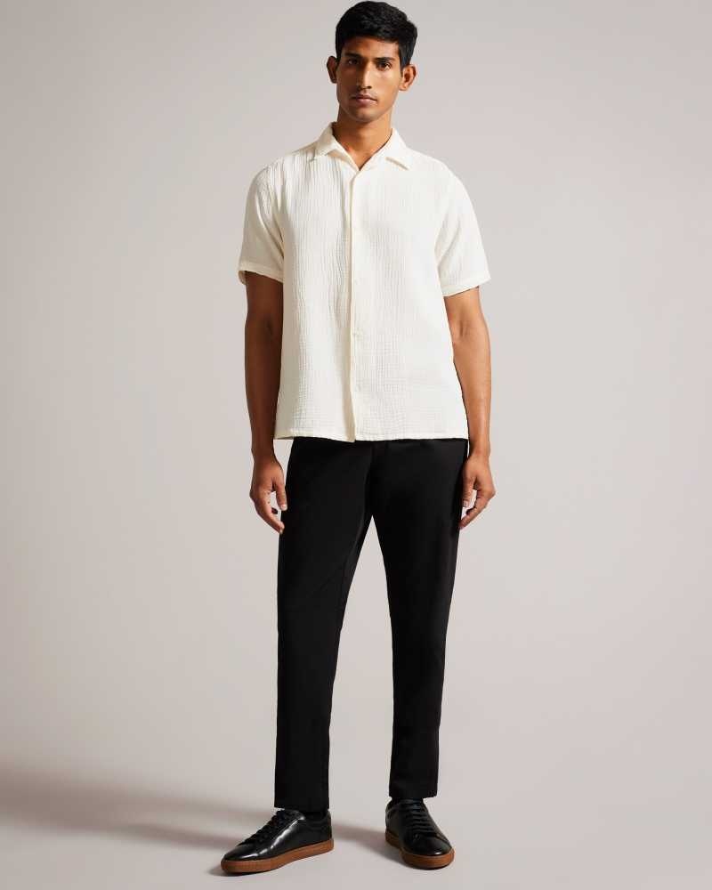 Ecru Ted Baker Digmer Short Sleeve Lightweight Textured Shirt | ZA0001014