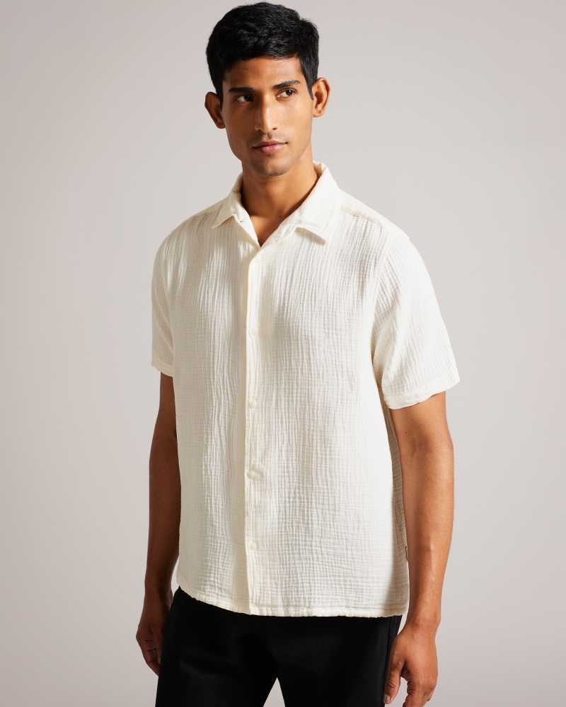 Ecru Ted Baker Digmer Short Sleeve Lightweight Textured Shirt | ZA0001014