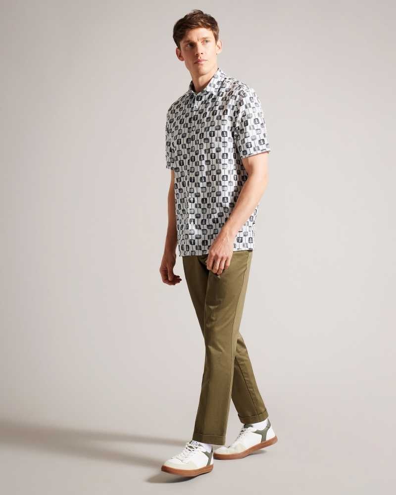 Ecru Ted Baker Erice Painted Geometric Short Sleeve Shirt | ZA0001008