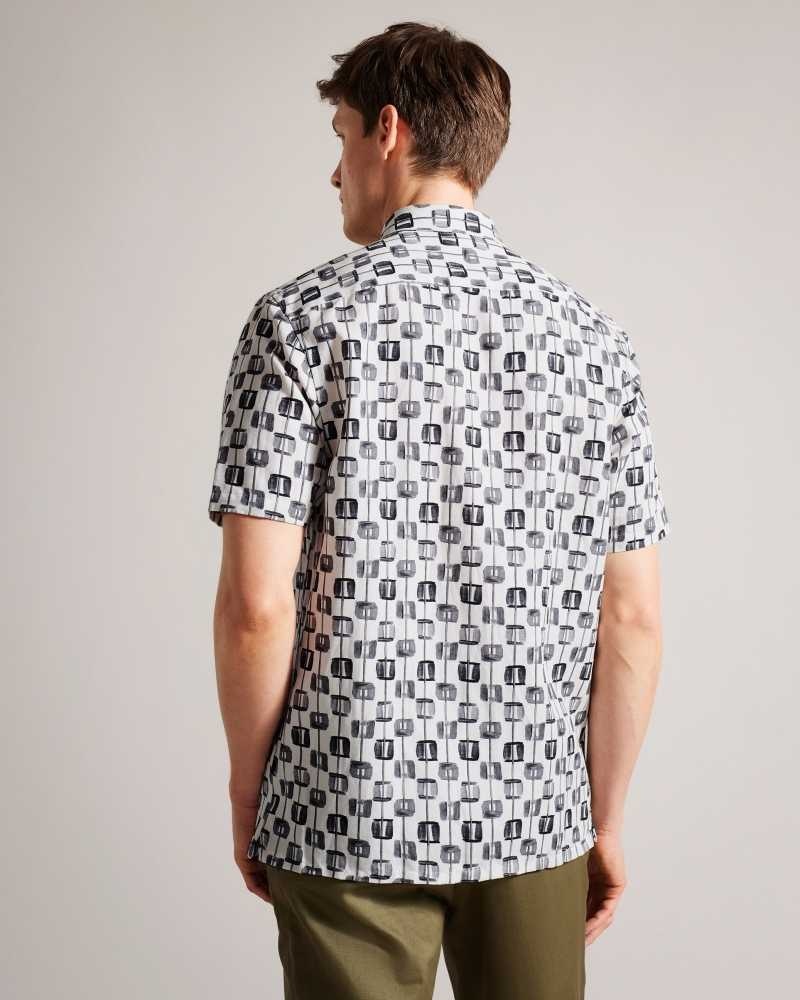 Ecru Ted Baker Erice Painted Geometric Short Sleeve Shirt | ZA0001008