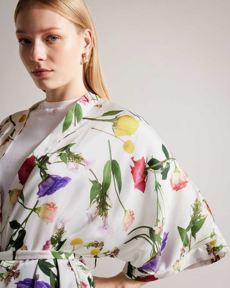 Ecru Ted Baker Paulaah Floral Print Kimono | ZA0000831