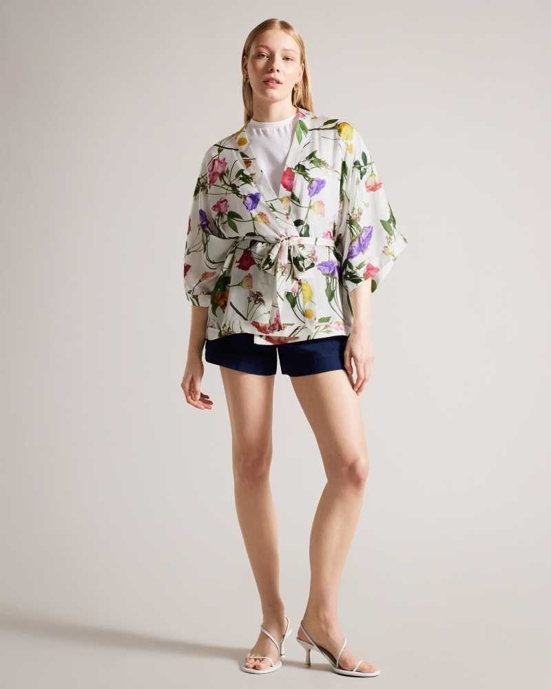 Ecru Ted Baker Paulaah Floral Print Kimono | ZA0000831