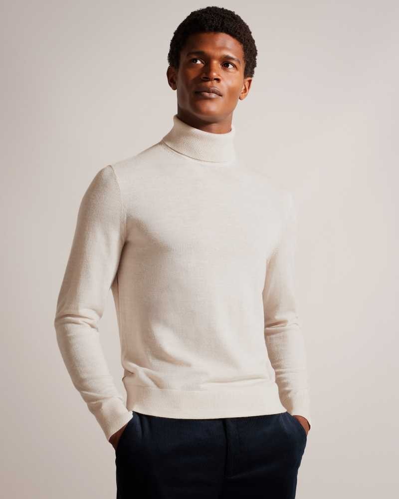 Ted Baker Jumpers 2024 Ecru Rainger Merino Wool Roll Neck Jumper Mens