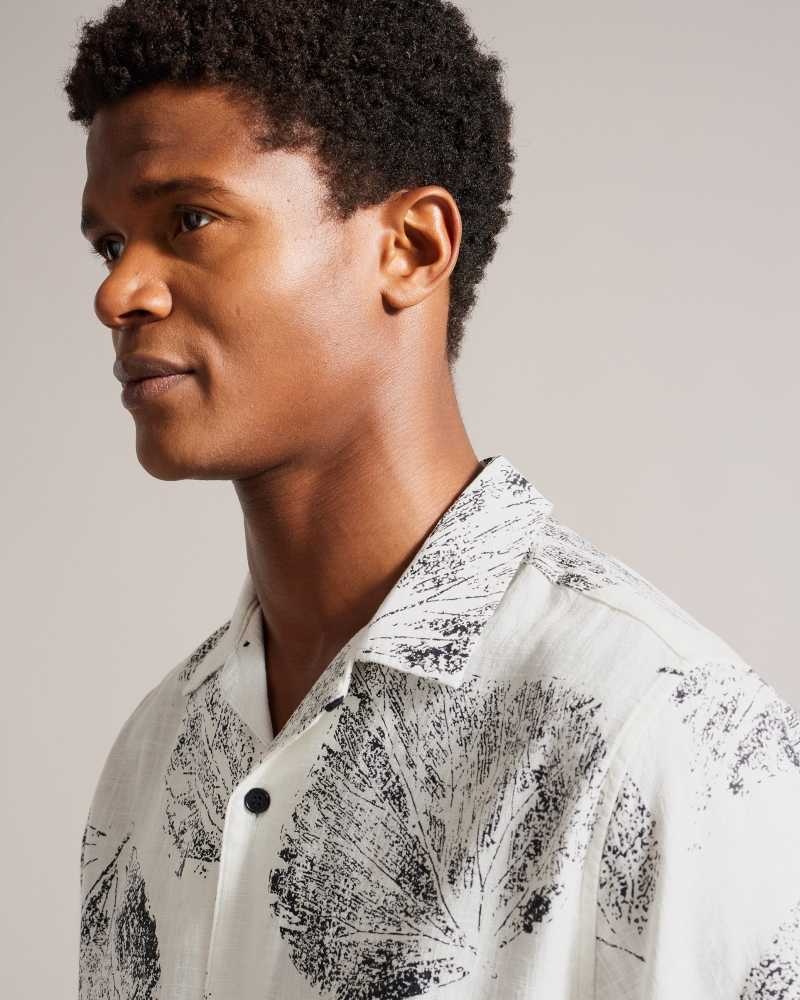 Ecru Ted Baker Rialto Photographic Leaf Print Shirt | ZA0000982