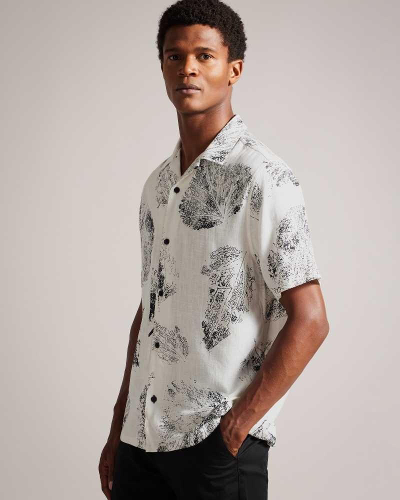 Ecru Ted Baker Rialto Photographic Leaf Print Shirt | ZA0000982