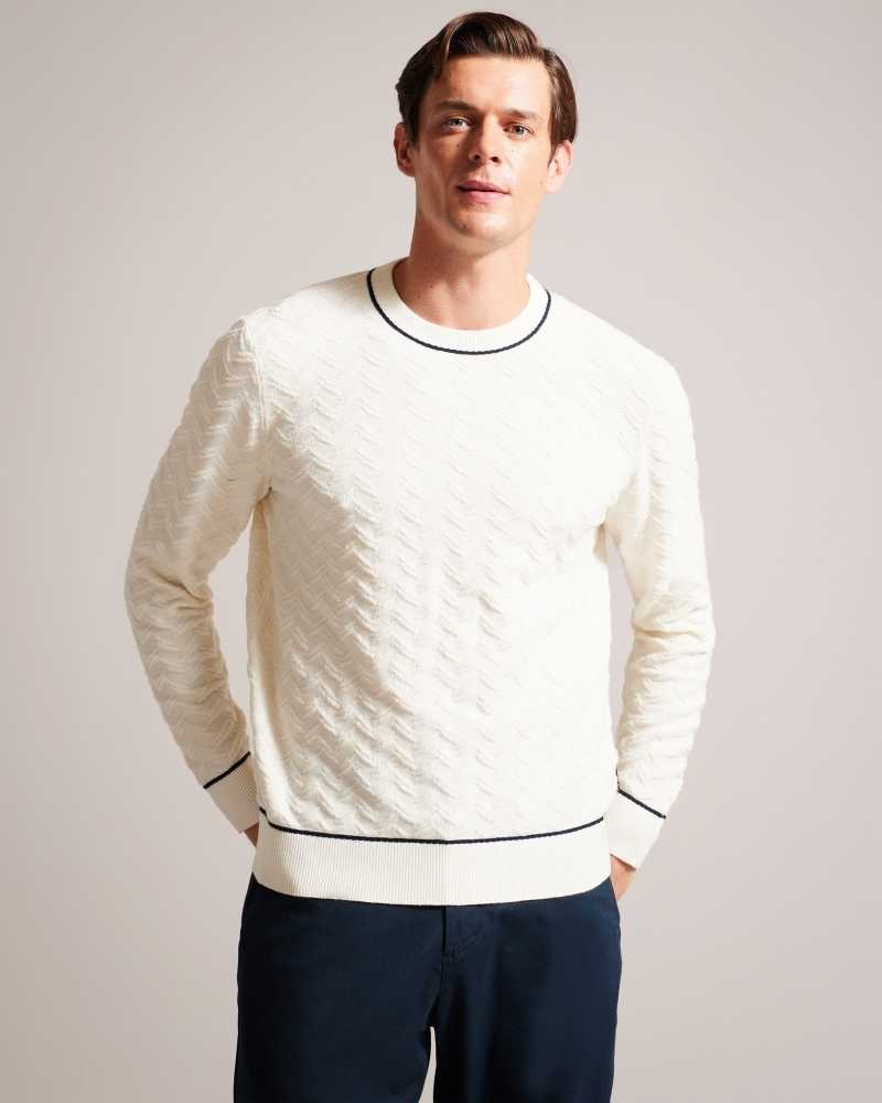 Ecru Ted Baker Sepal Long Sleeve Chevron Knit Jumper | ZA0000755