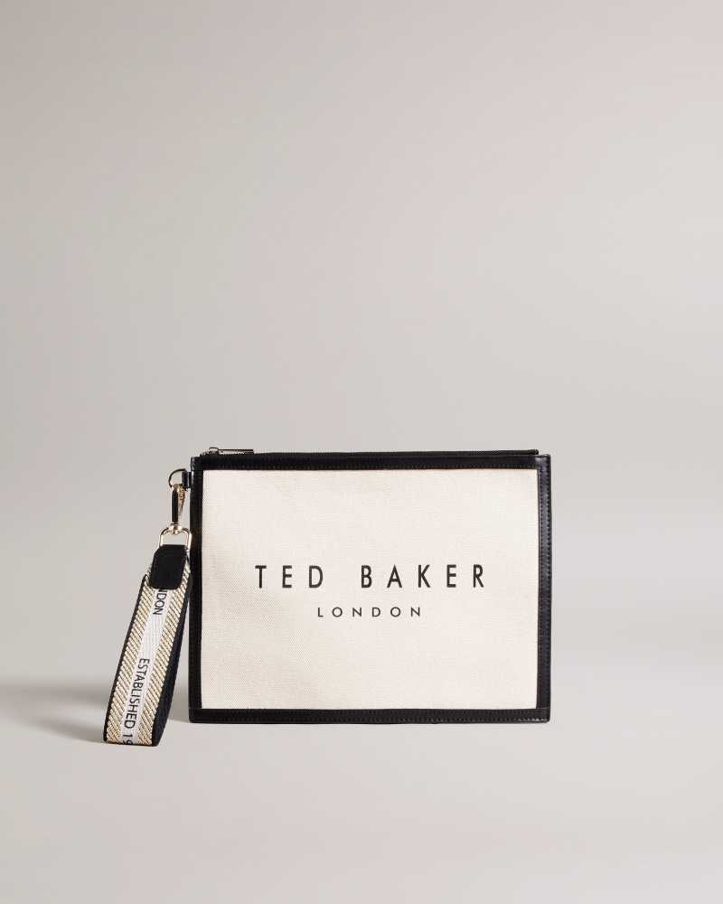 Ecru Ted Baker Vivtora Branded Webbing Canvas Pouch | ZA0000302