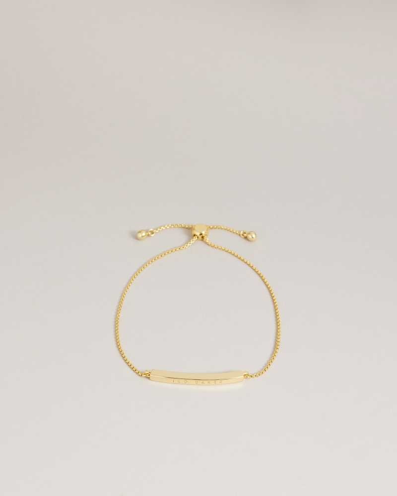 Gold Colour Ted Baker Breenar Logo Bar Drawstring Bracelet | ZA0001879