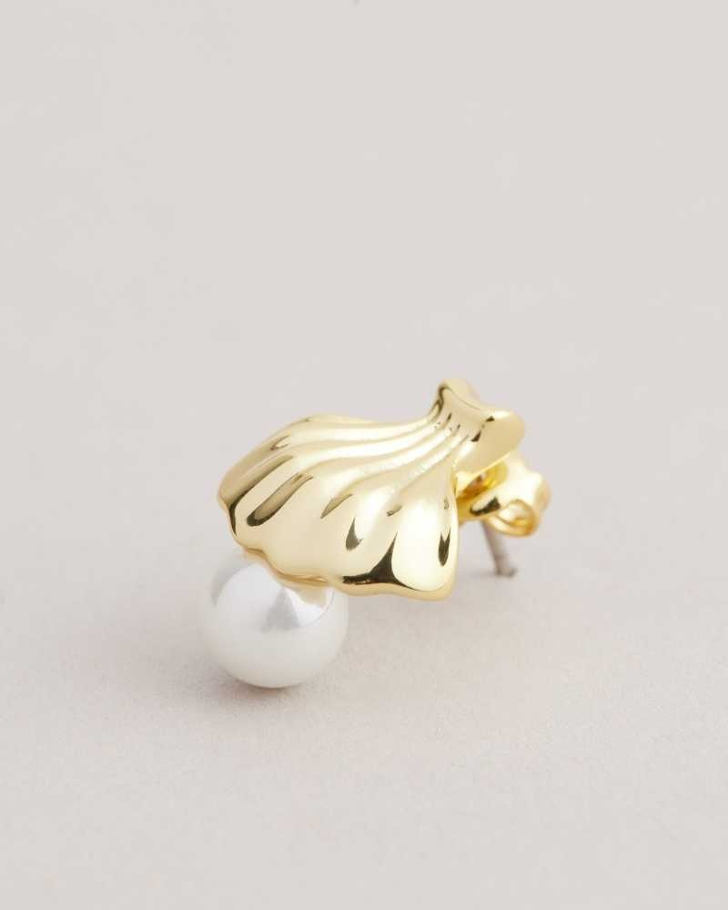 Gold Colour Ted Baker Callien Clam Shell Stud Earrings | ZA0001952