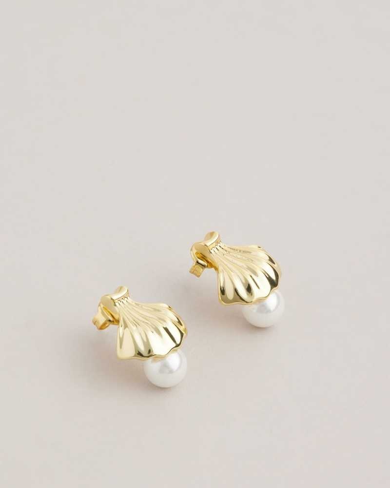 Gold Colour Ted Baker Callien Clam Shell Stud Earrings | ZA0001952