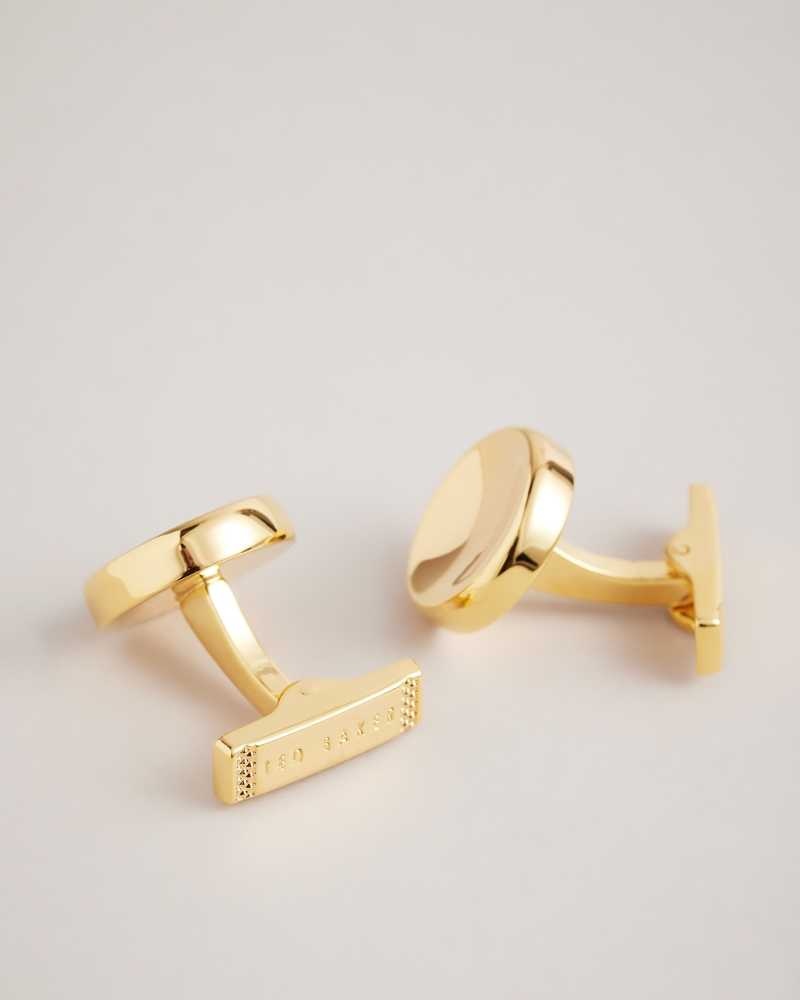 Gold Colour Ted Baker Curve Metal Circle Cufflinks | ZA0001815