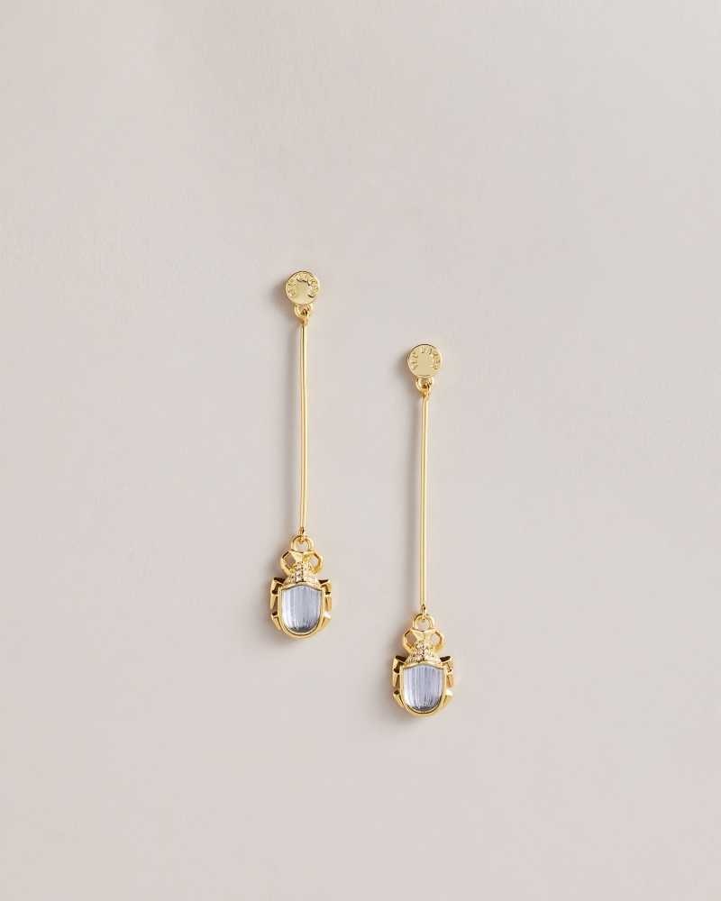 Gold Colour Ted Baker Lenniee Love Bug Crystal Drop Earrings | ZA0001950