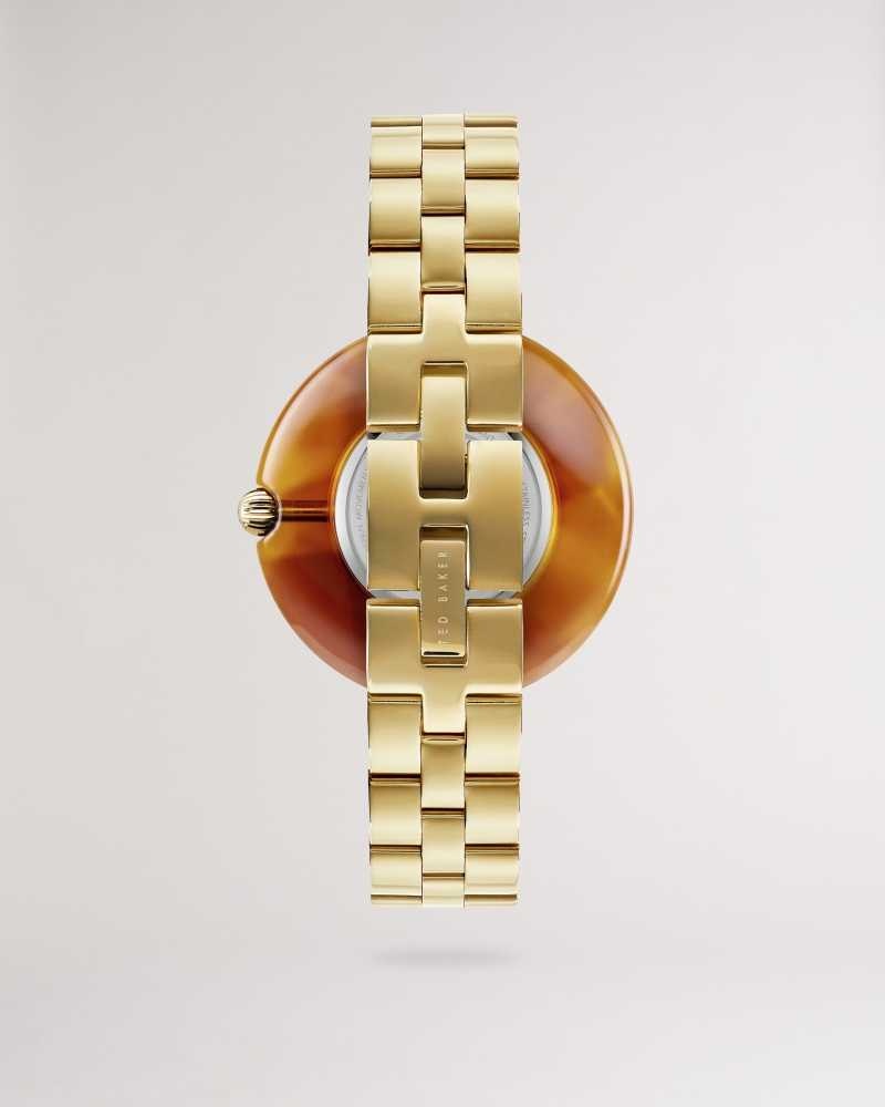 Gold Colour Ted Baker Nimue Retro Tortoiseshell Case Bracelet Watch | ZA0002186