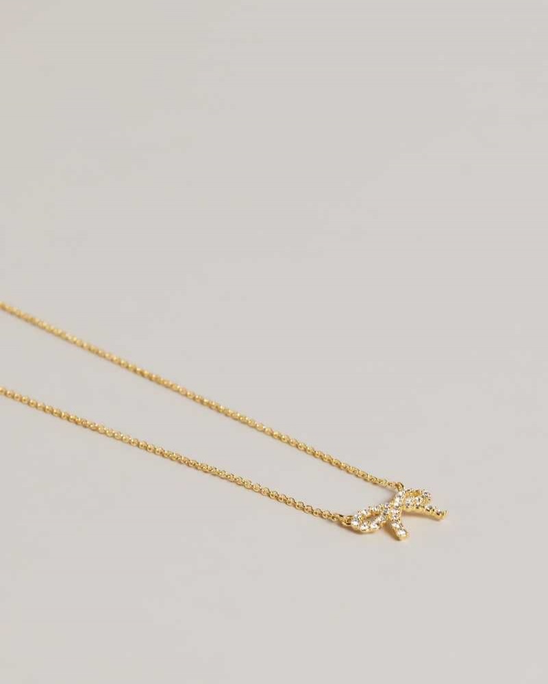 Gold Colour Ted Baker Talulat Crystal Bow Pendant Necklace | ZA0002011