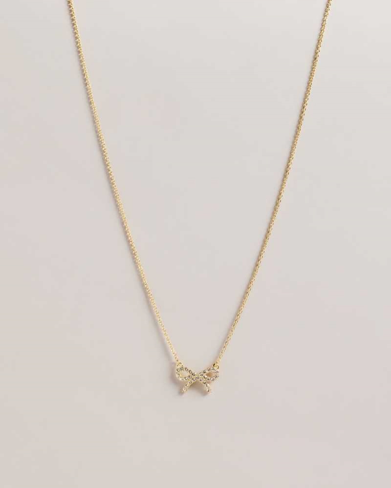 Gold Colour Ted Baker Talulat Crystal Bow Pendant Necklace | ZA0002011