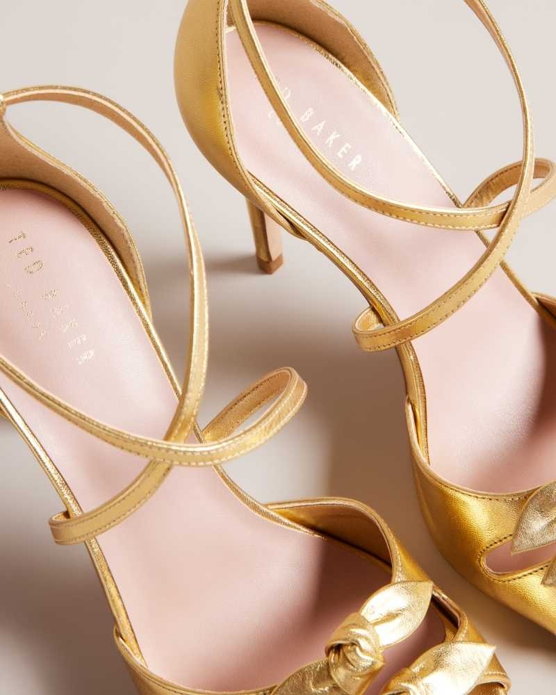 Gold Ted Baker Bicci Leather Bow Heeled Sandals | ZA0001664