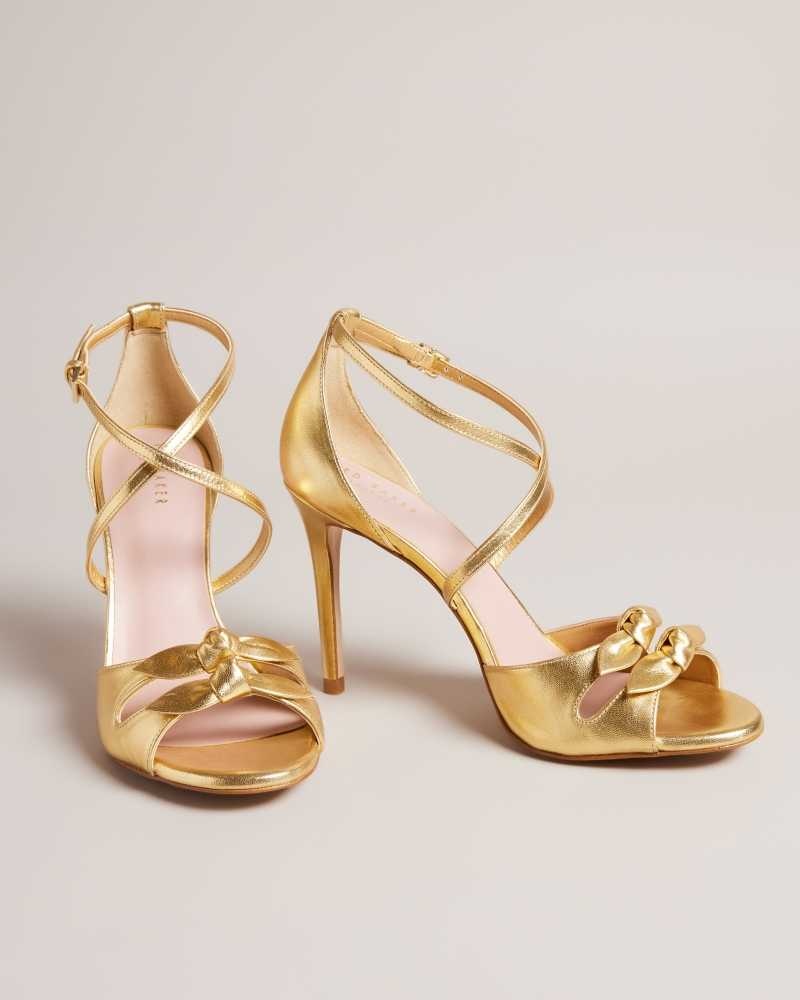 Gold Ted Baker Bicci Leather Bow Heeled Sandals | ZA0001664